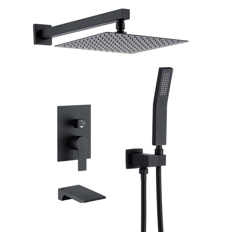 12 Inch Shower System With Waterfall Tub Spout And Handheld Sprayer Rain Wall Mount Tub Shower Faucet Set With Rough-in Valve
