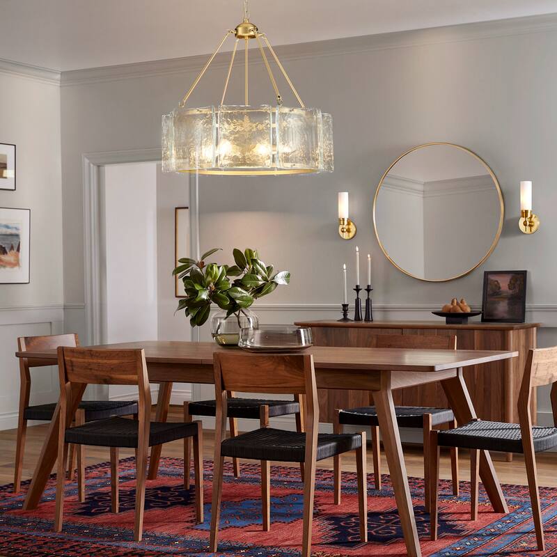 5-Light Modern Gold Drum Glass Chandelier 26.3 in. Pendant Island Lighting - 26.3 in. W x 25.1 in. H