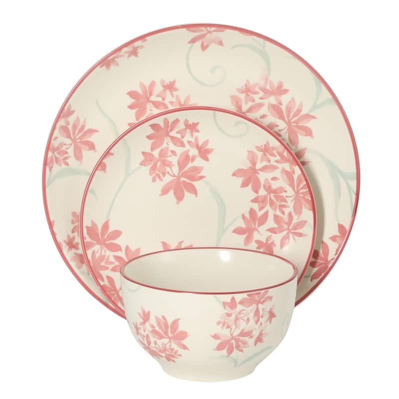 Gibson Home Admiral Hall 12-Piece Stoneware Durable Everyday Dinnerware Set- Plates & Bowls with Floral Pattern