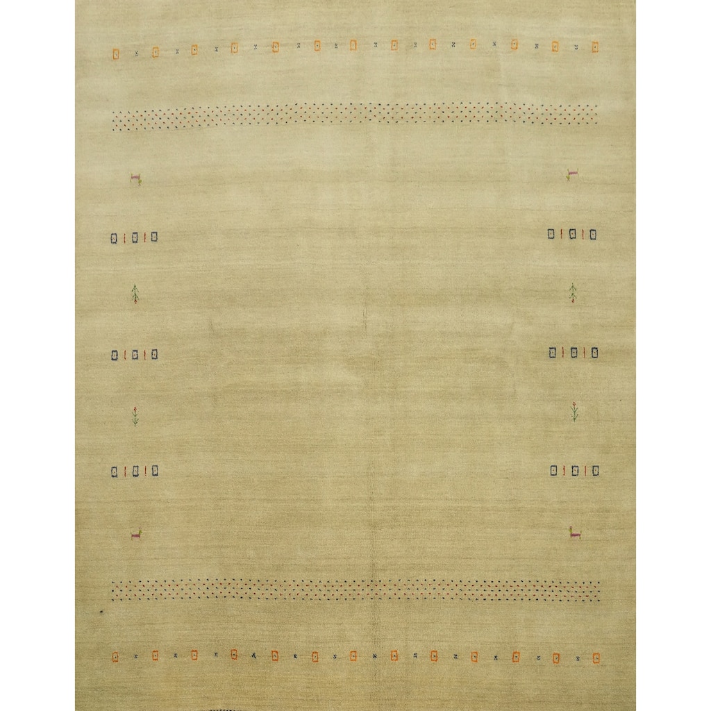 Hand Knotted Oriental 100% Wool Carpet Tribal Animal Pictorial Yellow & Gold Gabbeh Area Rug - 8' 0'' X 8' 1''