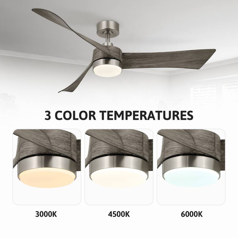 CO-Z 54" 3 -Blade Color-Changing LED Large Room Ceiling Fan With Light and Remote