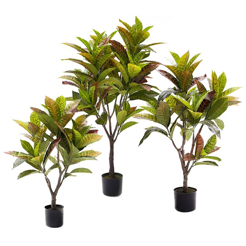 2.5ft Artificial Croton Rubber Plant Fiddle Leaf Fig Tree in Black Pot - 30" H x 26" W x 24" DP