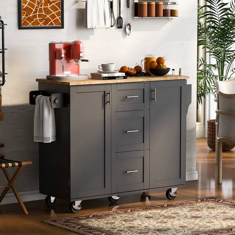 Kitchen Island with 2 Slide-Out Shelf and Internal Storage Rack