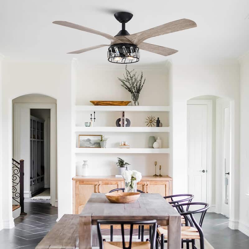 52" Farmhouse ABS 4-Blade Indoor Crystal Ceiling Fan with Remote