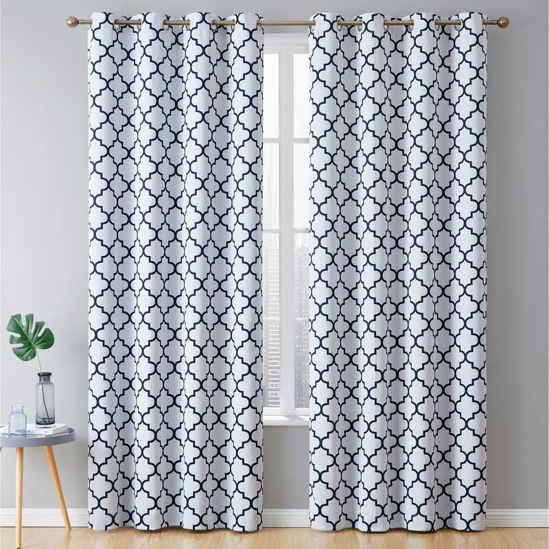 HLC.me Lattice Geometric Blackout Thermal Privacy Room Darkening Grommet Window Drapes Curtain Panels - Set of 2