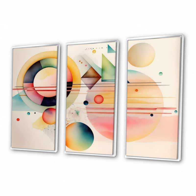 Designart "Pastel Minimalist Multi Shape Art III" Modern Geometric Framed Canvas Art Print - 3 Panels