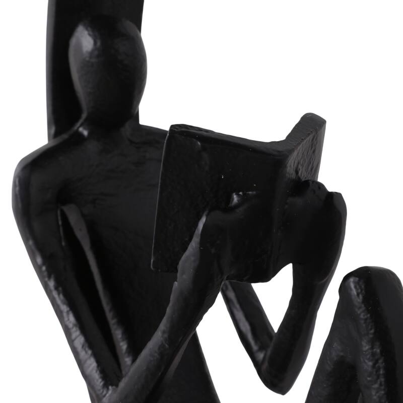 Metal Marble Sculpture Human Figure in Circular Frame - 11" Black - 9.75" x 4.75" x 11"