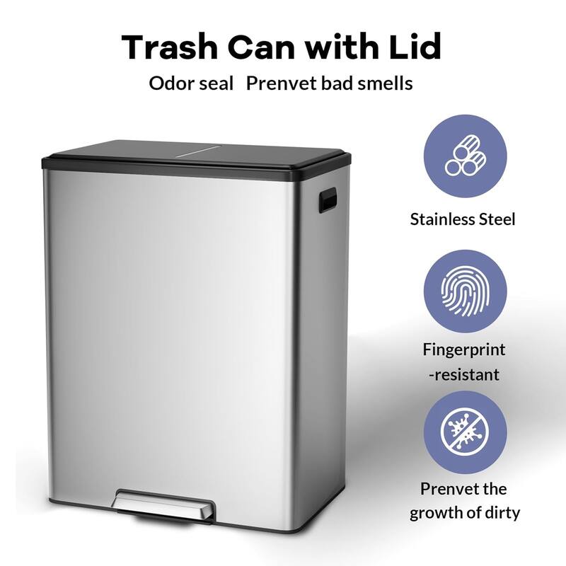 16 Gallon/60 Liter Dual Compartment Trash Can with Double Removable Inner Bucket