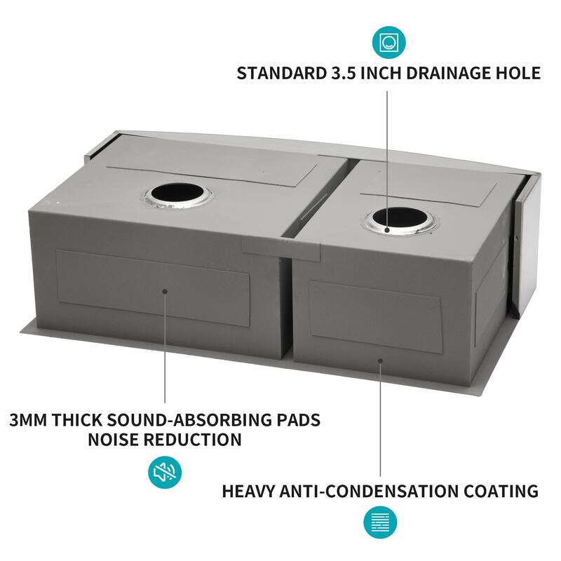 Double Bowl (60/40) Farmhouse Sink- Stainless Steel Apron Front Kitchen Sink 16 Gauge with Two 9" Deep Basin