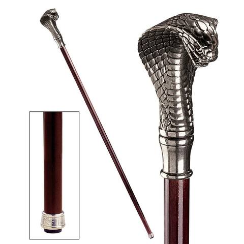Design Toscano PA90106 Cobra Walking Stick, 35 Inch, Pewter Handle and Hardwood Cane, Silver
