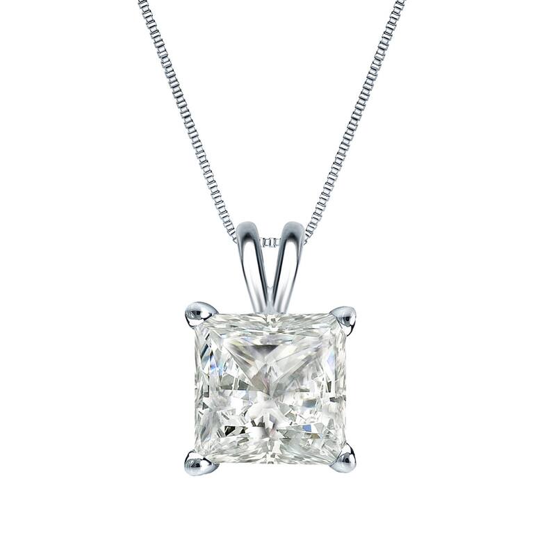 Auriya 14k Gold 1ctw Princess-cut Solitaire Diamond Necklace (I-J, I1-I2) - White