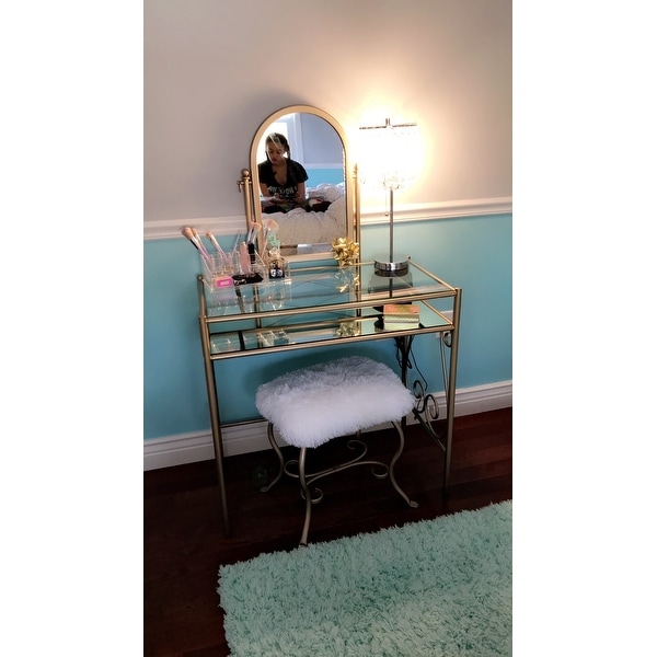 Top Product Reviews For Linon Angelica Glass Top Metal Vanity Table