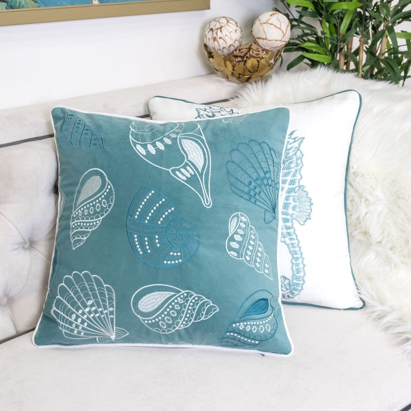 Seashell Print Throw Pillow Cover 20x20 Inches with Hidden Zipper