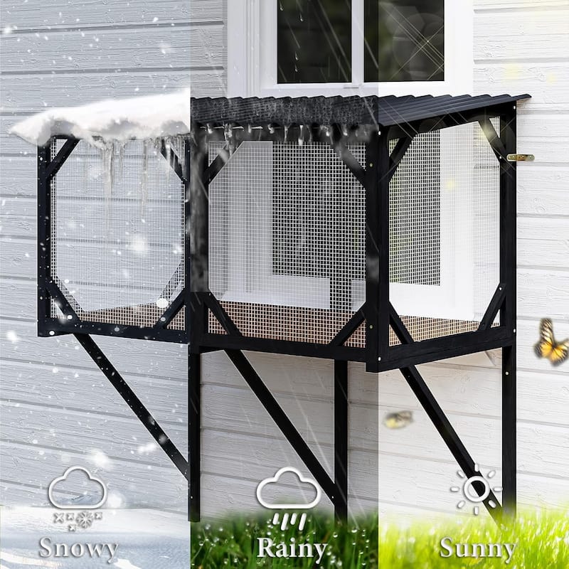 BOSSIN 47.2" All-Weather Window Cat Enclosure- Outdoor Window Perch for Large Cats, Sunbathing & Observation Platform
