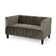 preview thumbnail 12 of 10, Weymouth Contemporary Channel Stitch Velvet Settee by Christopher Knight Home Gray + Dark Brown