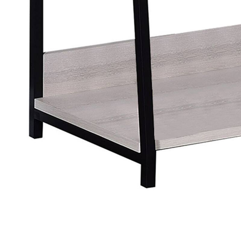 Wooden Bookshelf with 5 Open Compartments, Washed White and Black