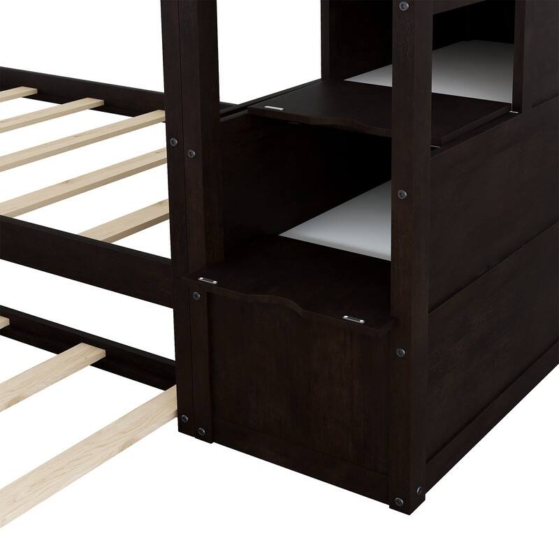Twin Over Twin Bunk Bed with Trundle and 3 Storage Stairs for Kids/Teens/Adults