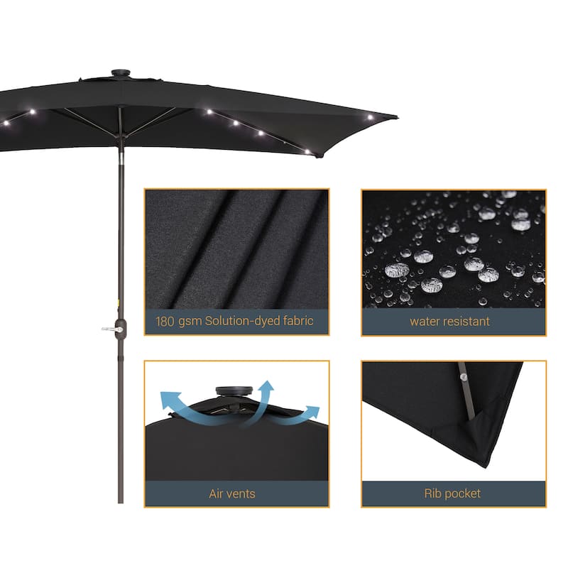 BONOSUKI Outdoor 10 x 6.5ft LED Rectangula Umbrella Patio Market Table Umbrella Aluminium/Steel with Tilt
