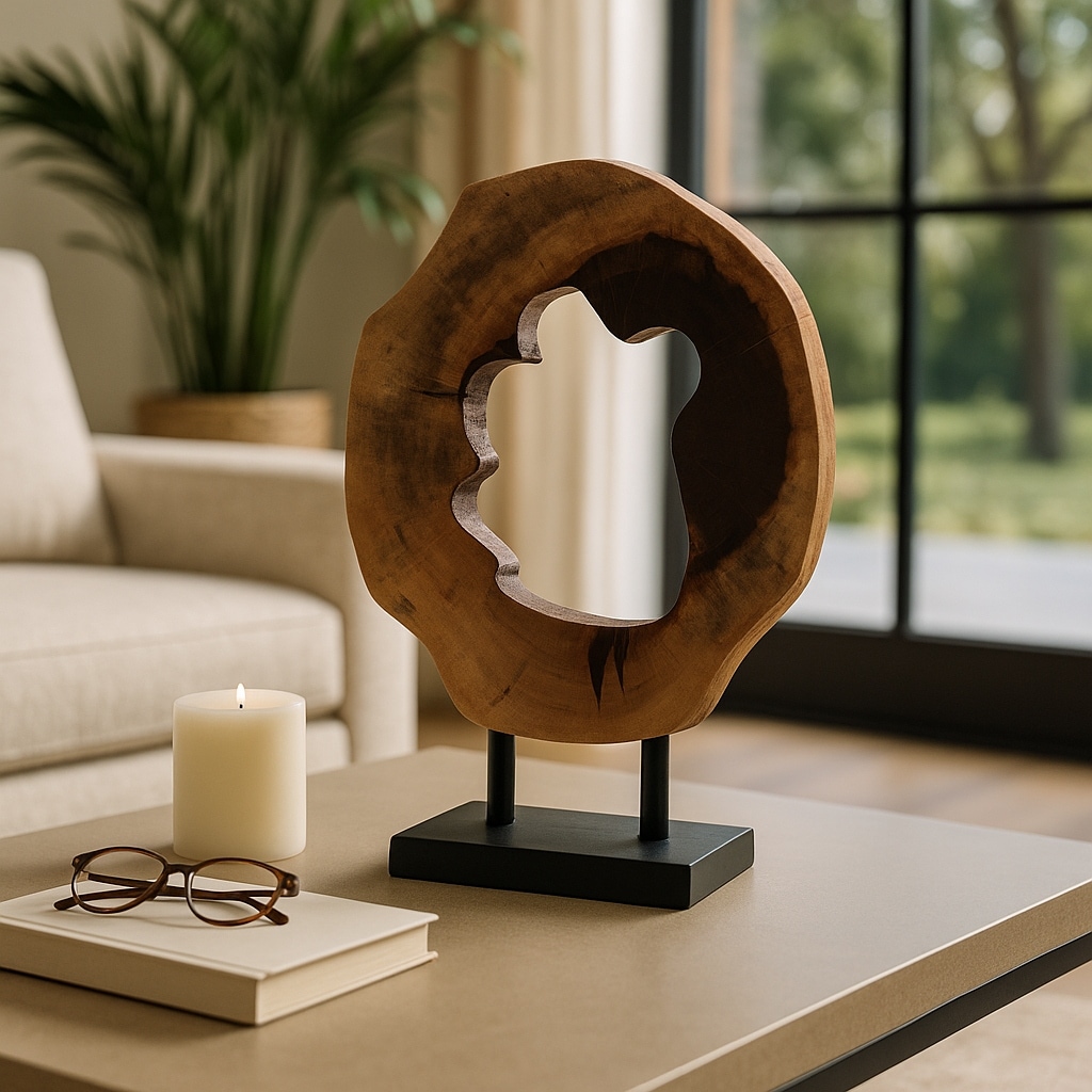 Wood Sculpture Abstract Cutout Design Home Office Decor - 19" Brown - 13.5" x 4" x 19"