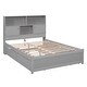 preview thumbnail 9 of 30, Full Size Platform Bed with Storage Headboard, Charging Station, 4-Drawers, Solid Pine Wood Bed Frame for Bedroom, Grey