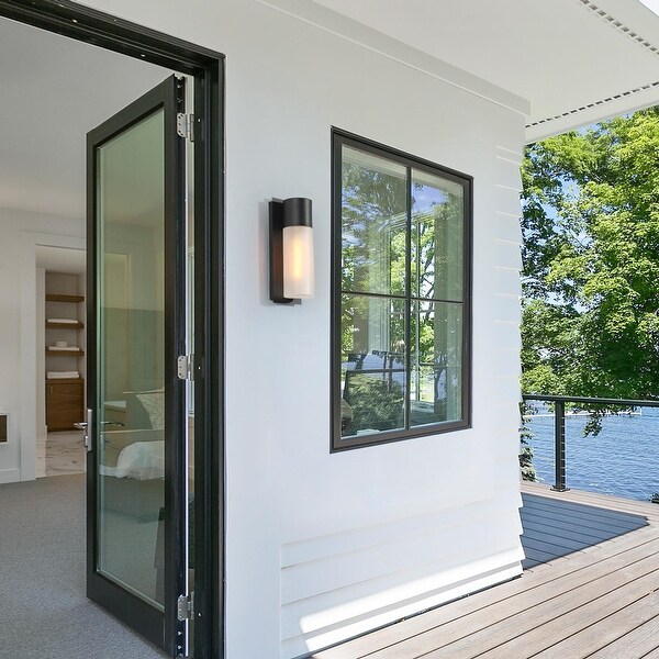 Aluminum 1 Light Modern Black Outdoor Cylinder Wall Sconce Dimmable Exterior Frosted Glass Wall Light
