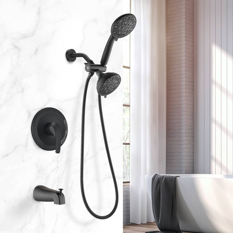 Proox 5 inch High Pressure Dual 2 in 1 Rain Showering Faucet Handheld Combo Set w/ Bathtub Spout