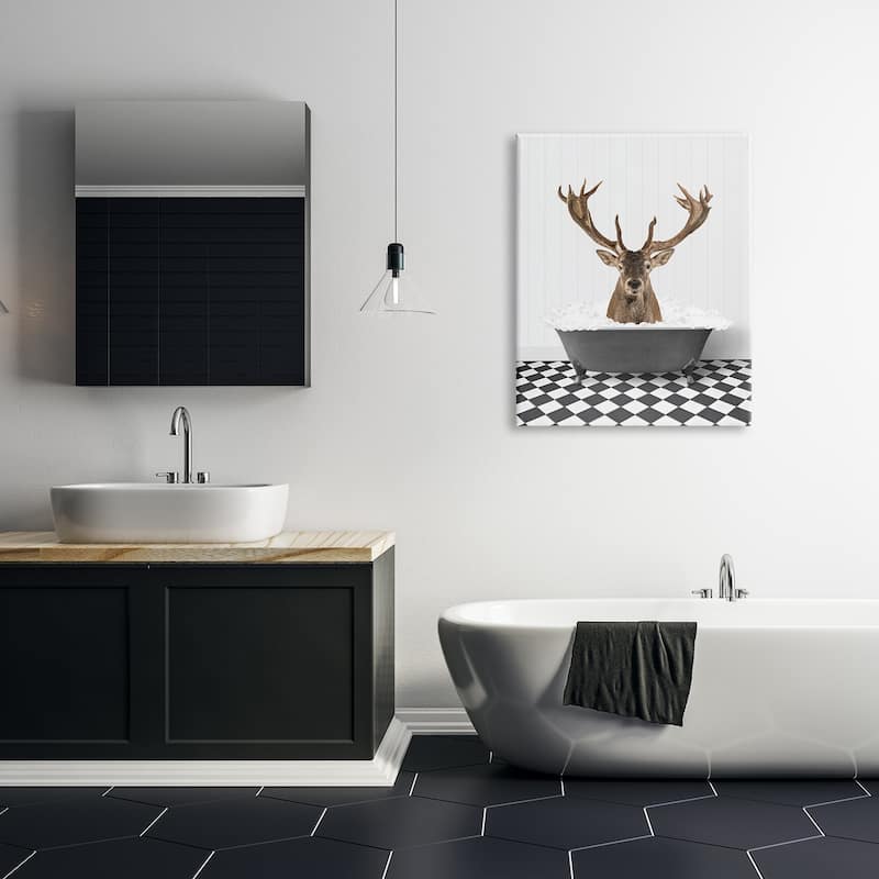 Stupell Deer in Vintage Bathroom Canvas Wall Art Design by Lettered and Lined