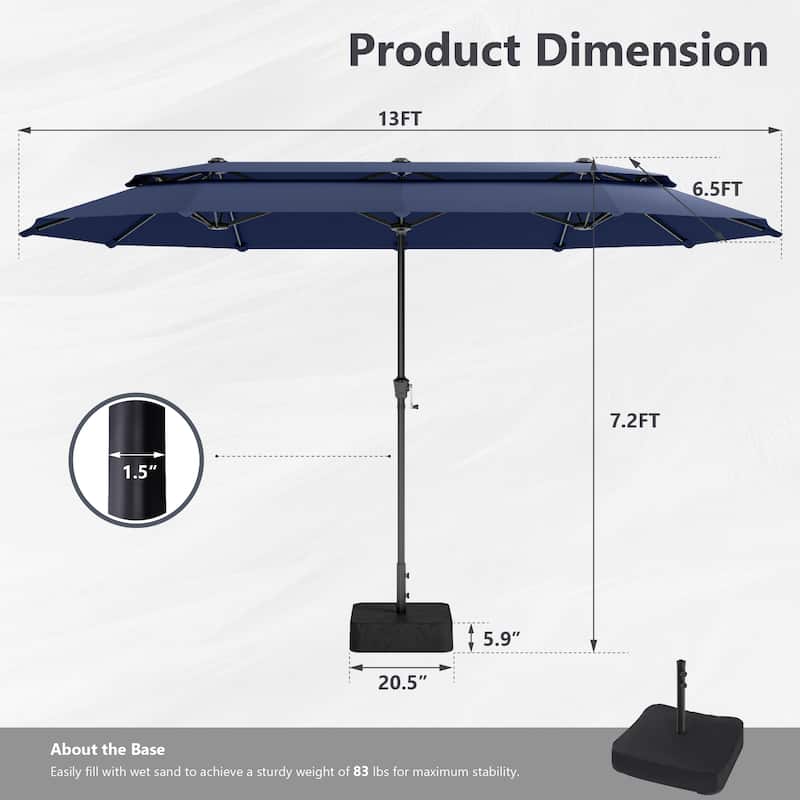 MAISON ARTS 13ft Double-Sided Outdoor Umbrella, 2-Tier Vented Market Umbrella with Colored Lights and Base