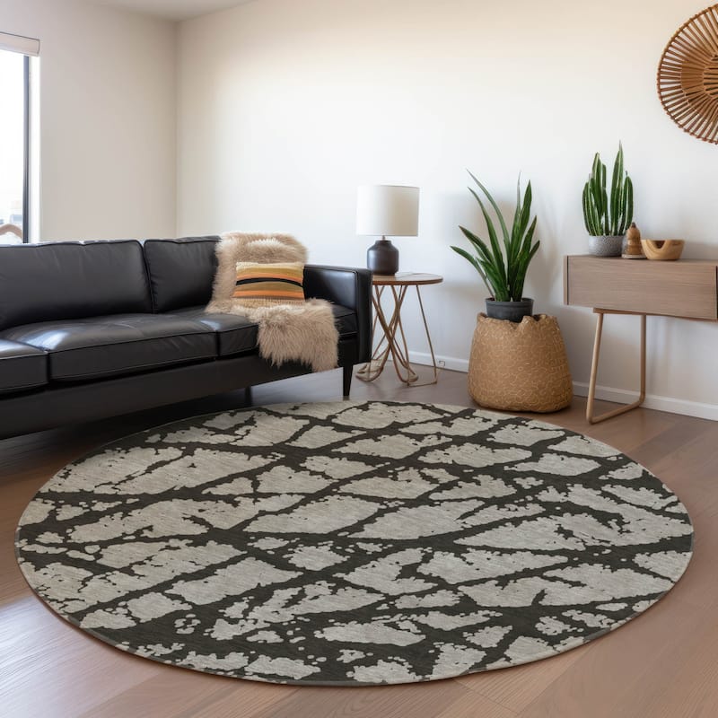Premium Washable Super Soft Modern Crackle Mayfield Rug - Gray - 8' x 8' - Round