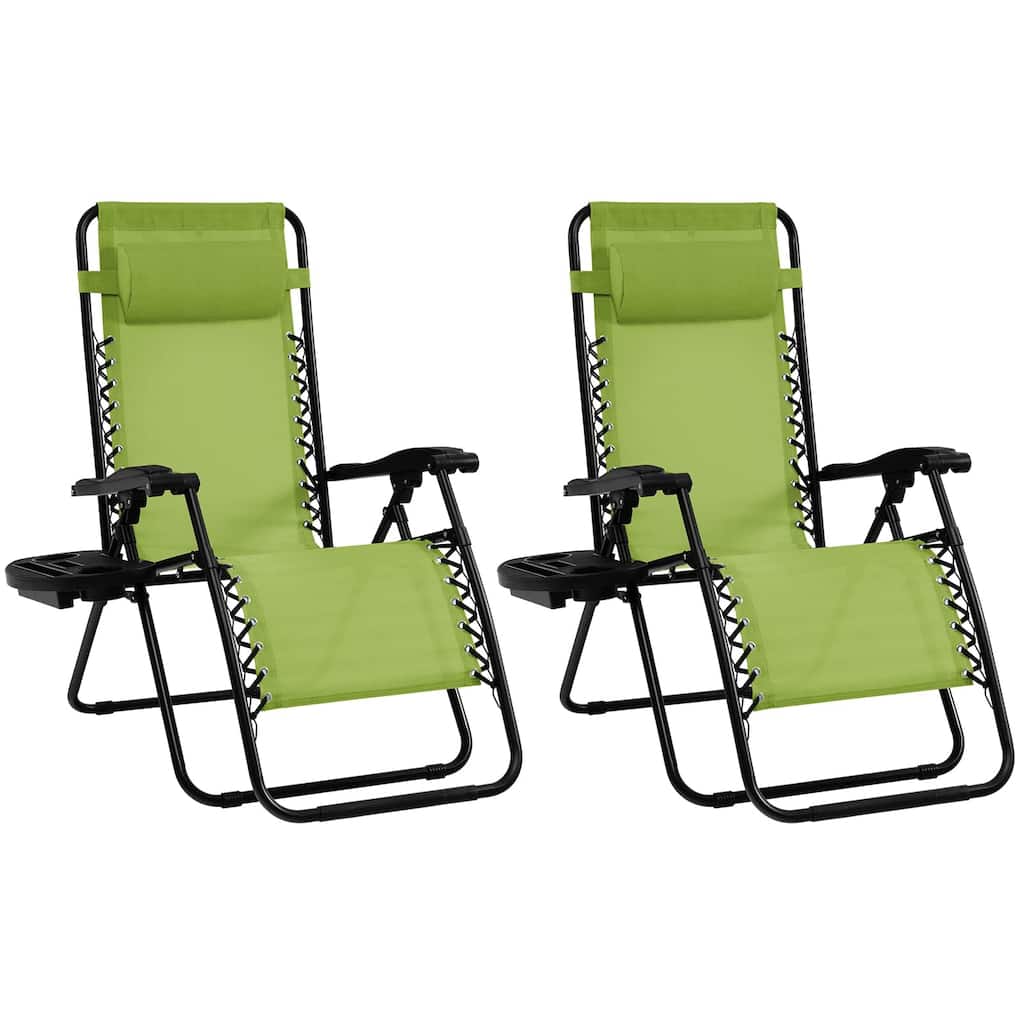 Zero Gravity Recliner Chairs Set of 2 - Adjustable with Pillow & Cup Holder, 350LBS for Outdoor (Green)