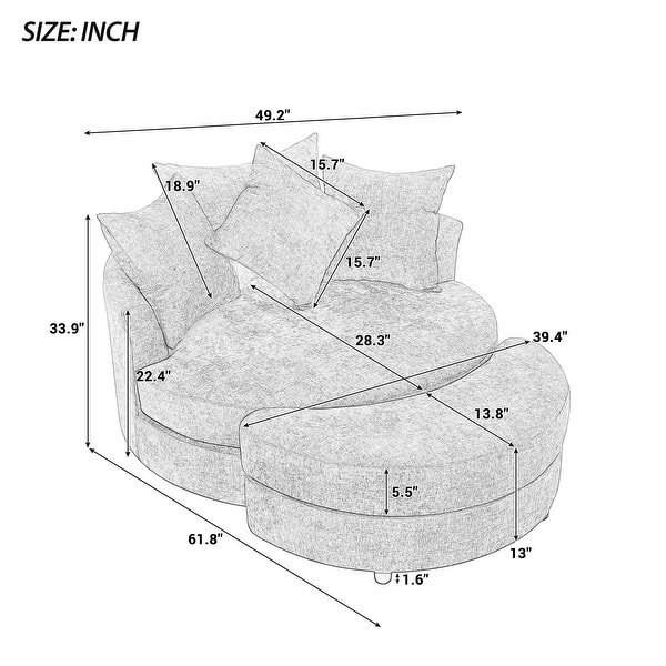 Roomfitters Modern 360° Swivel Barrel Chair with Hidden Storage Ottoman, Chenille Upholstery and Four Pillows