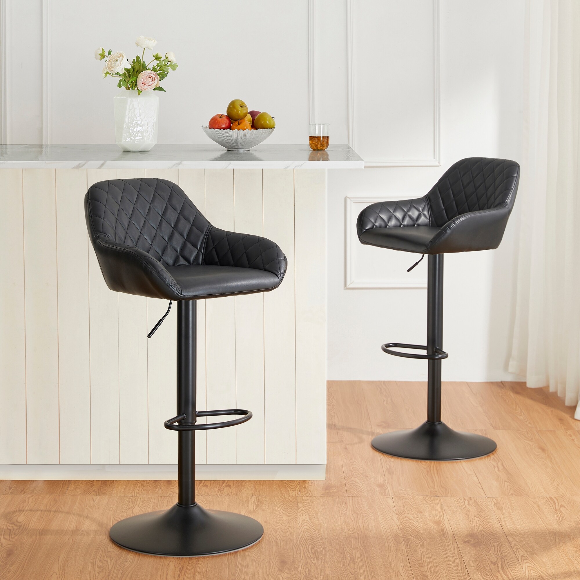 Glitzhome 42 H Mid Century Adjustable Faux Leather Swivel Bar Stools Bed Bath Beyond 19270547