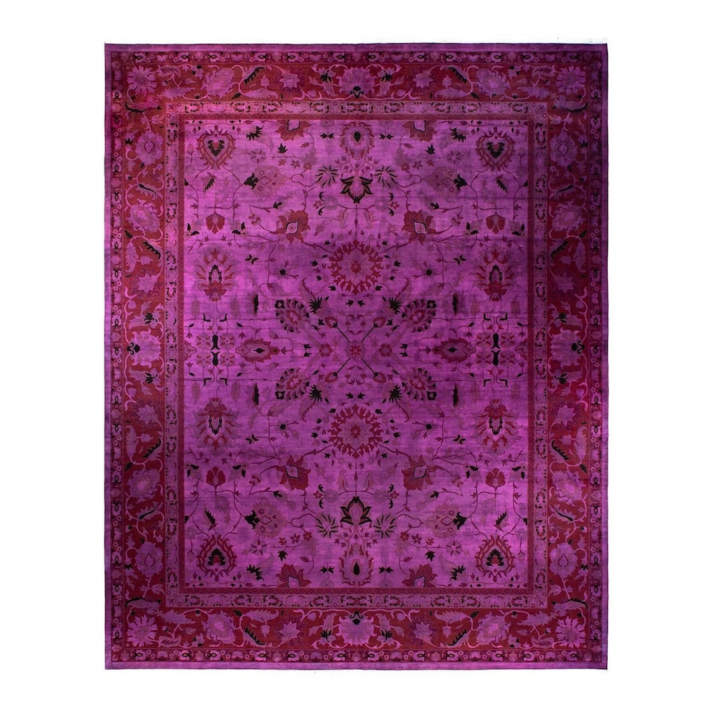 Overton Handknotted Wool Vintage Inspired Contemporary Overdyed Purple Area Rug - 15' 5" x 12' 2"