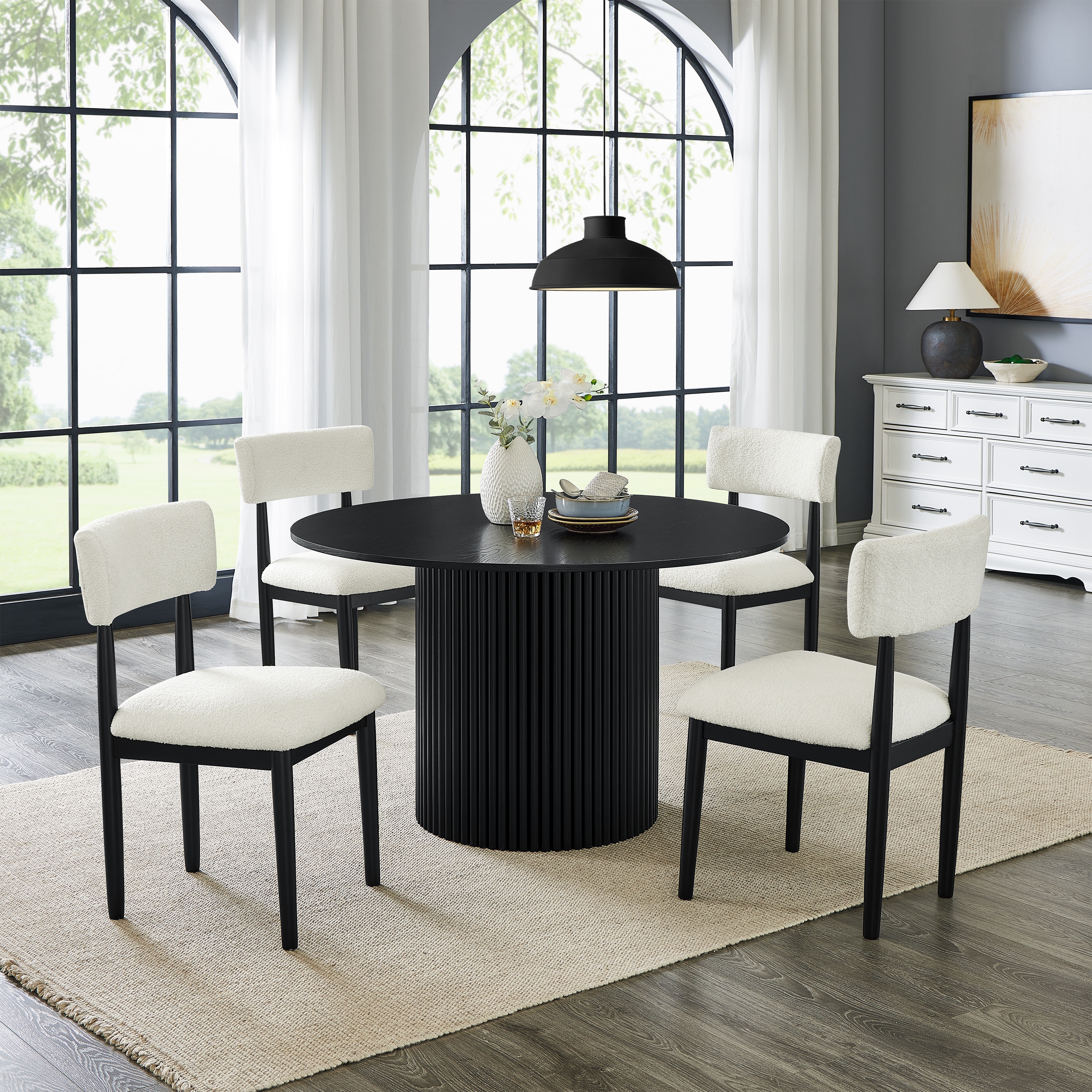 Roundhill Furniture Henriet 5-Piece Round Dining Set, Black