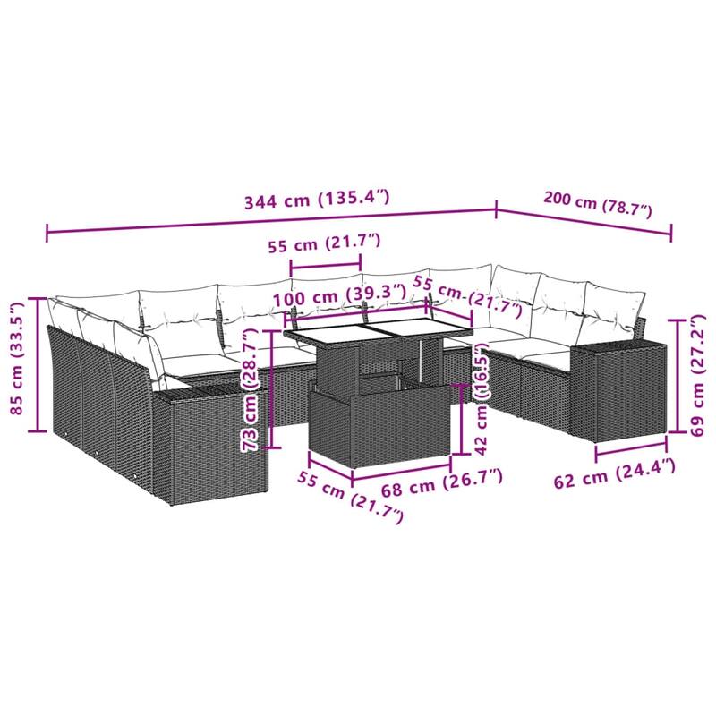 vidaXL Garden Sofa Set - 21.7 x 39.4 x 28.7