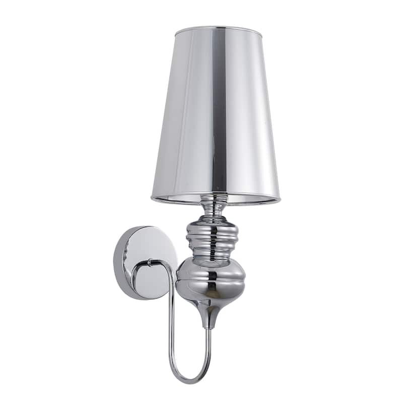 1-Light Polished Chrome Steel Armed Wall Sconce with Shade
