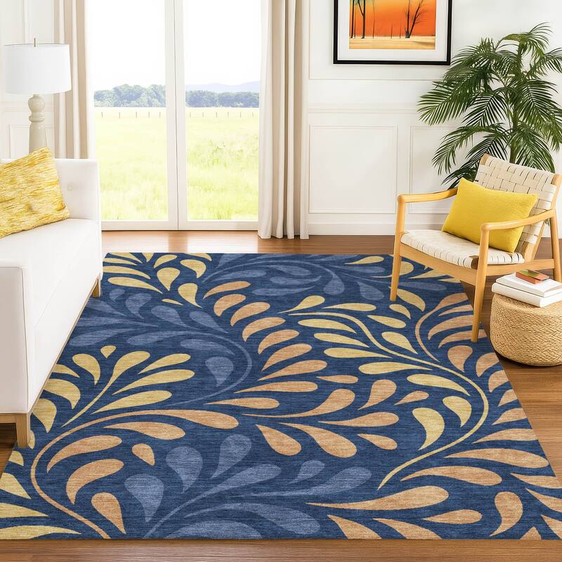 Machine Washable Indoor/ Outdoor Floral Arabesque Chantille Rug