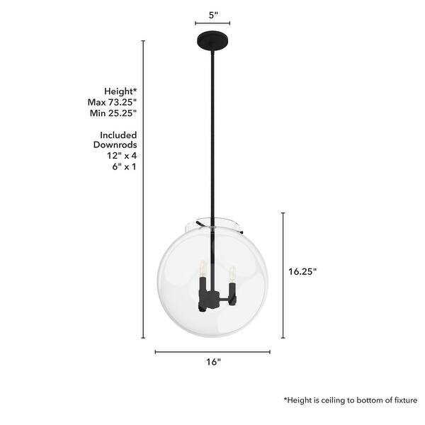 dimension image slide 1 of 2, Hunter Sacha 3-Light Globe Pendant - Kitchen Island, Dining Room, Entry - Contemporary, Transitional