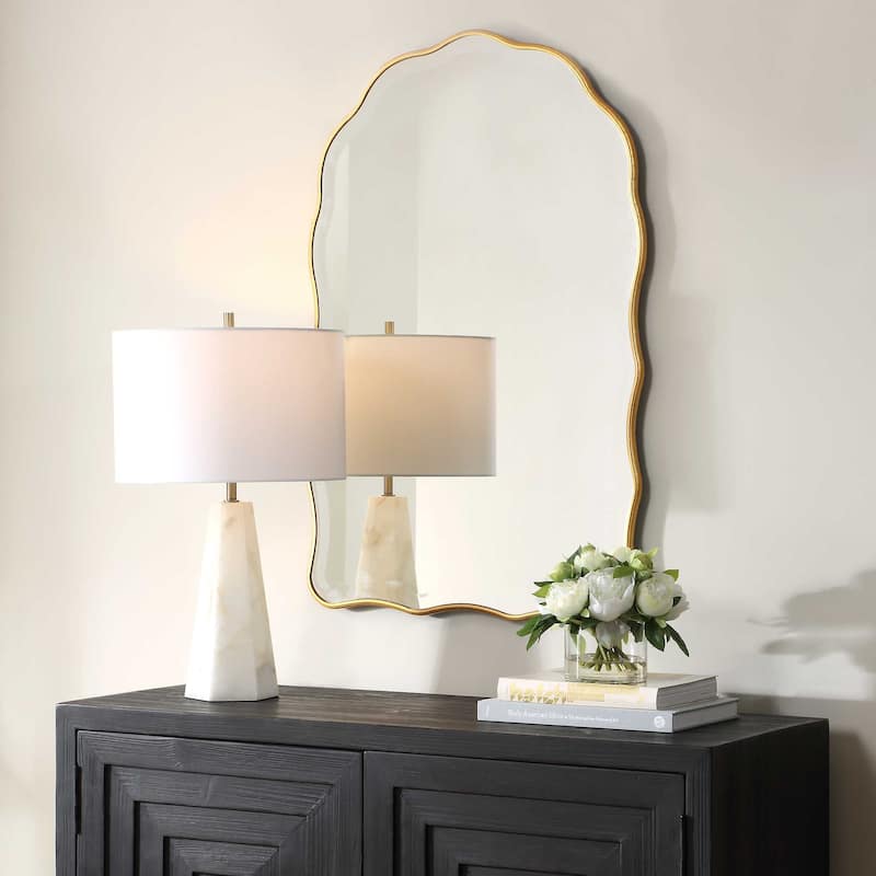Silver Orchid Gold Leaf Manufactured Wood Beveled Arch Mirror
