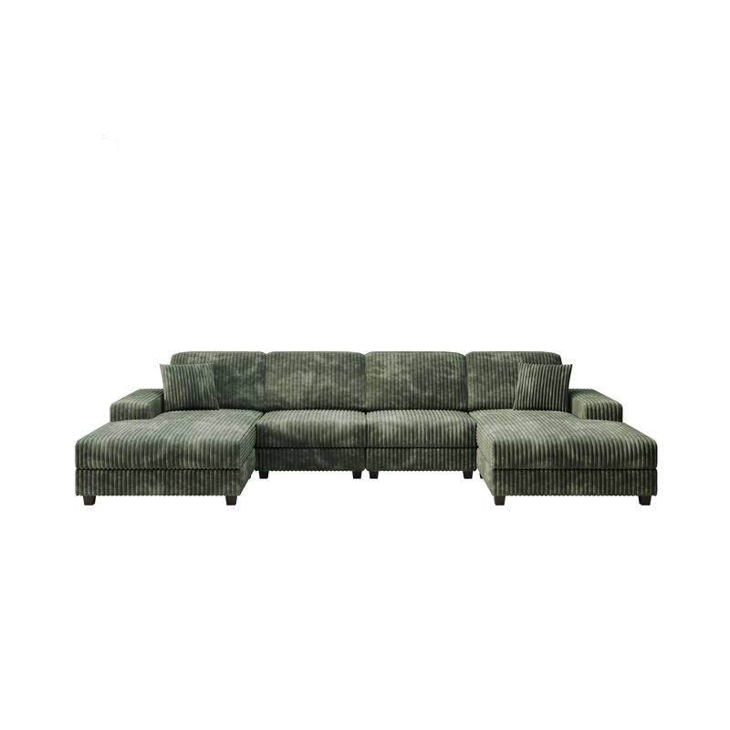 Modular Sectional Sofa with Dual Chaise Lounges, Corduroy Cloud Sofa with Armrest Storage Rack, Convertible 4-Seat Sleeper Sofa