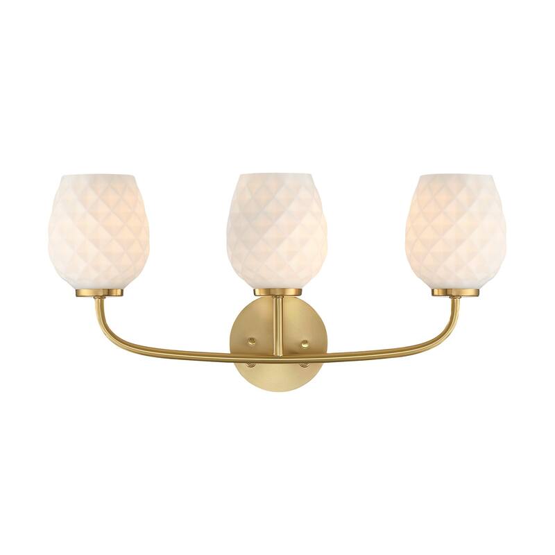 Dita 23 in. 3-Light Brushed Gold Vanity Light with Etched Opal Glass Shades