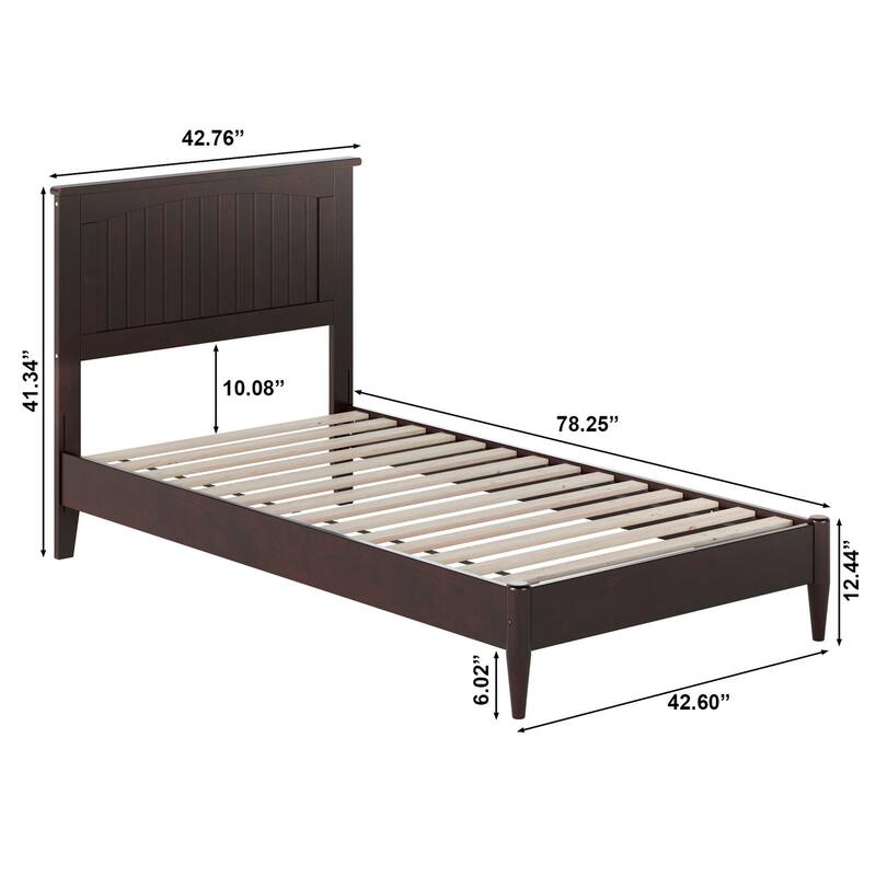 Solid Wood Low Profile Platform Bed - Twin Size, Espresso Finish, Modern Bedroom Furniture