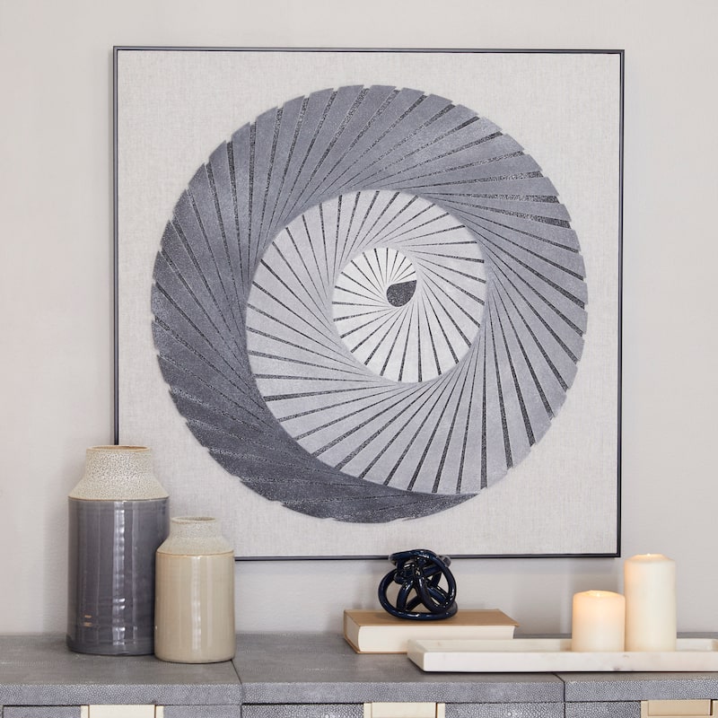 Gray Wood 3D Spiral Geometric Shadow Box with Black Frame - Gray