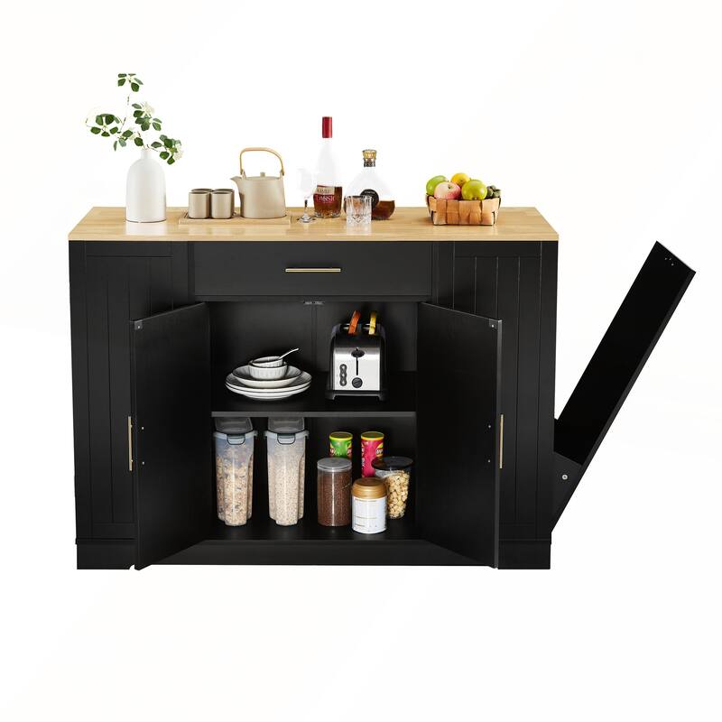 53inch Kitchen Storage Islands with Drawers and Trash Can Storage