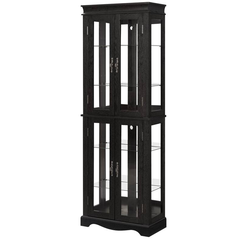 GDF Studio - Tall Lighted Curio Cabinet with Six-Tier Display and Wood Frame.