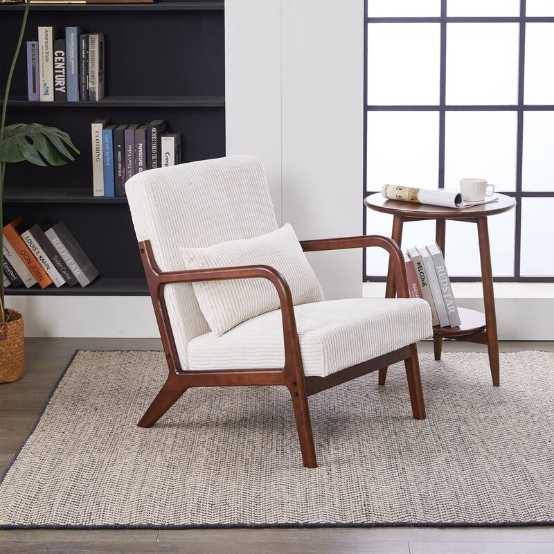 Mid-Century Modern Accent Chair, Arm Chair Living Room Chairs with Pillow Upholstered Reading Chair with Solid Wood Frame