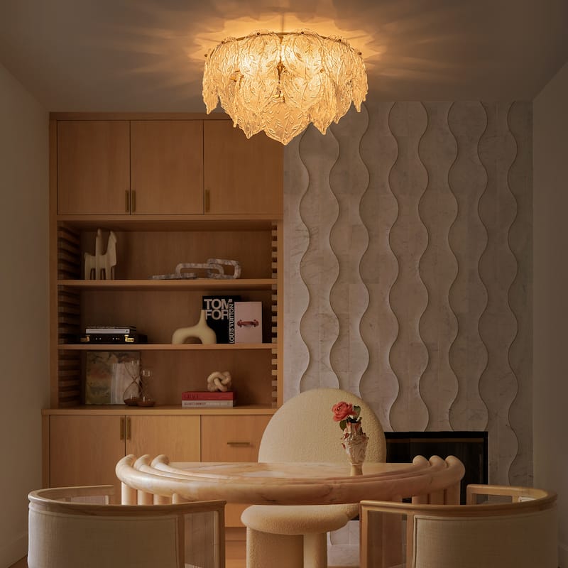 Luxury Gold Chandelier with Double-Tier Clear Glass Leaves