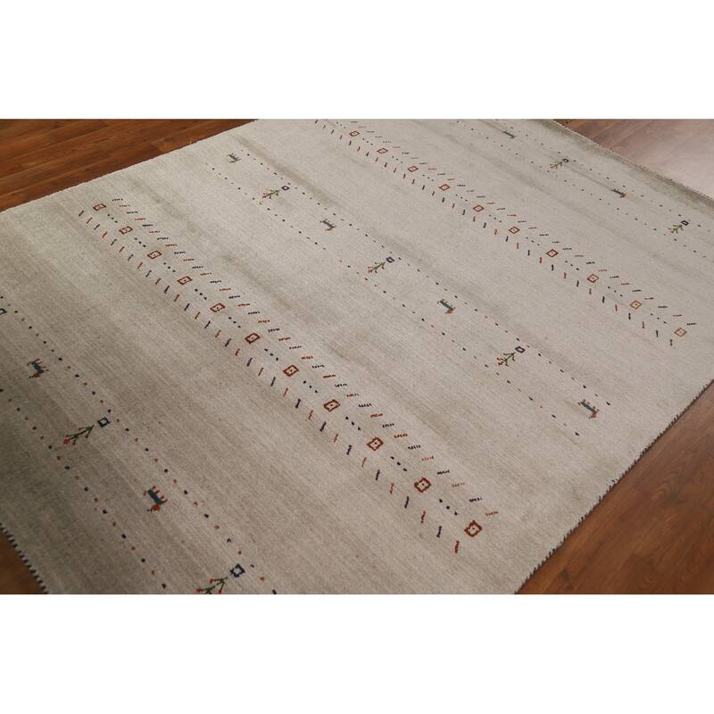 Modern Gabbeh Oriental Area Rug Handmade Beige Wool Carpet - 5'9" x 7'9"