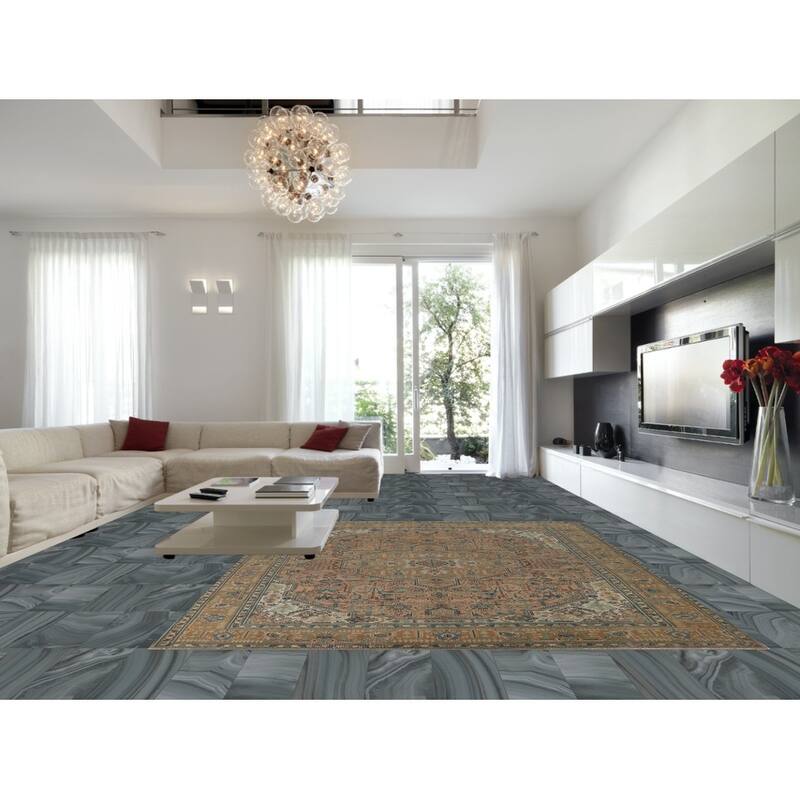 Geometric Tabriz Vintage Persian Area Rug Handmade Wool Carpet - 9'11" x 12'7"