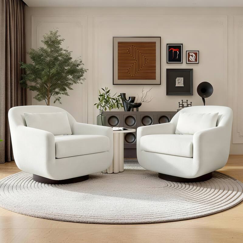 Chenille 360-Degree Swivel Chairs With Lumbar Pillow (Set of 2)